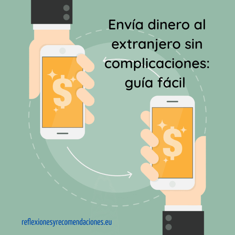Ilustración de dos manos transfiriendo dinero entre móviles con el texto "Envía dinero al extranjero sin complicaciones: guía fácil